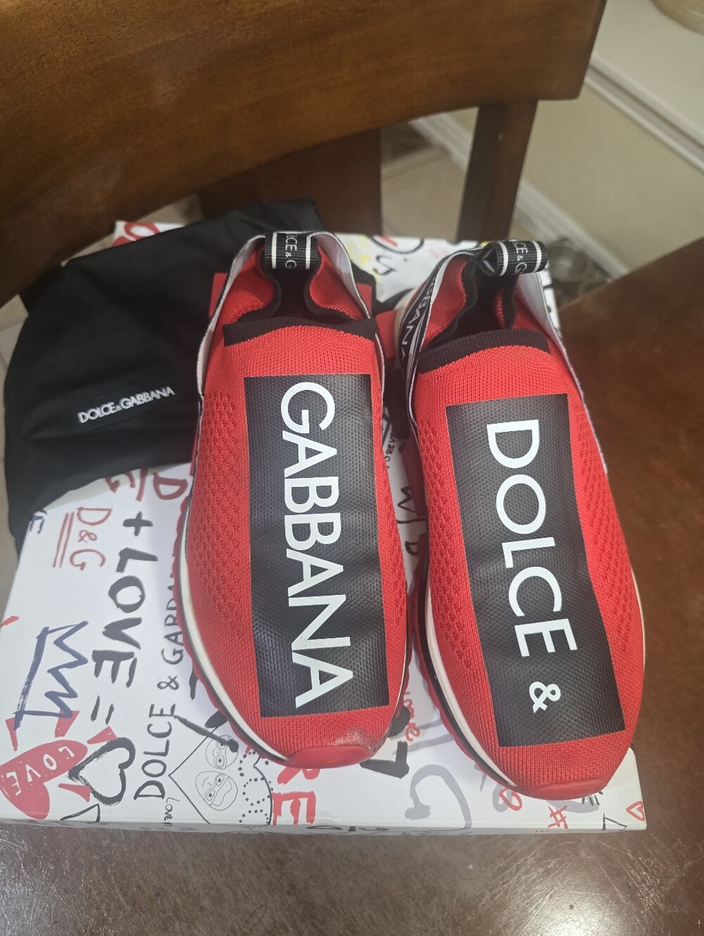 Dolce & Gabbana Red Slip-On Logo Sneakers Size 39 - Picture 2 of 10